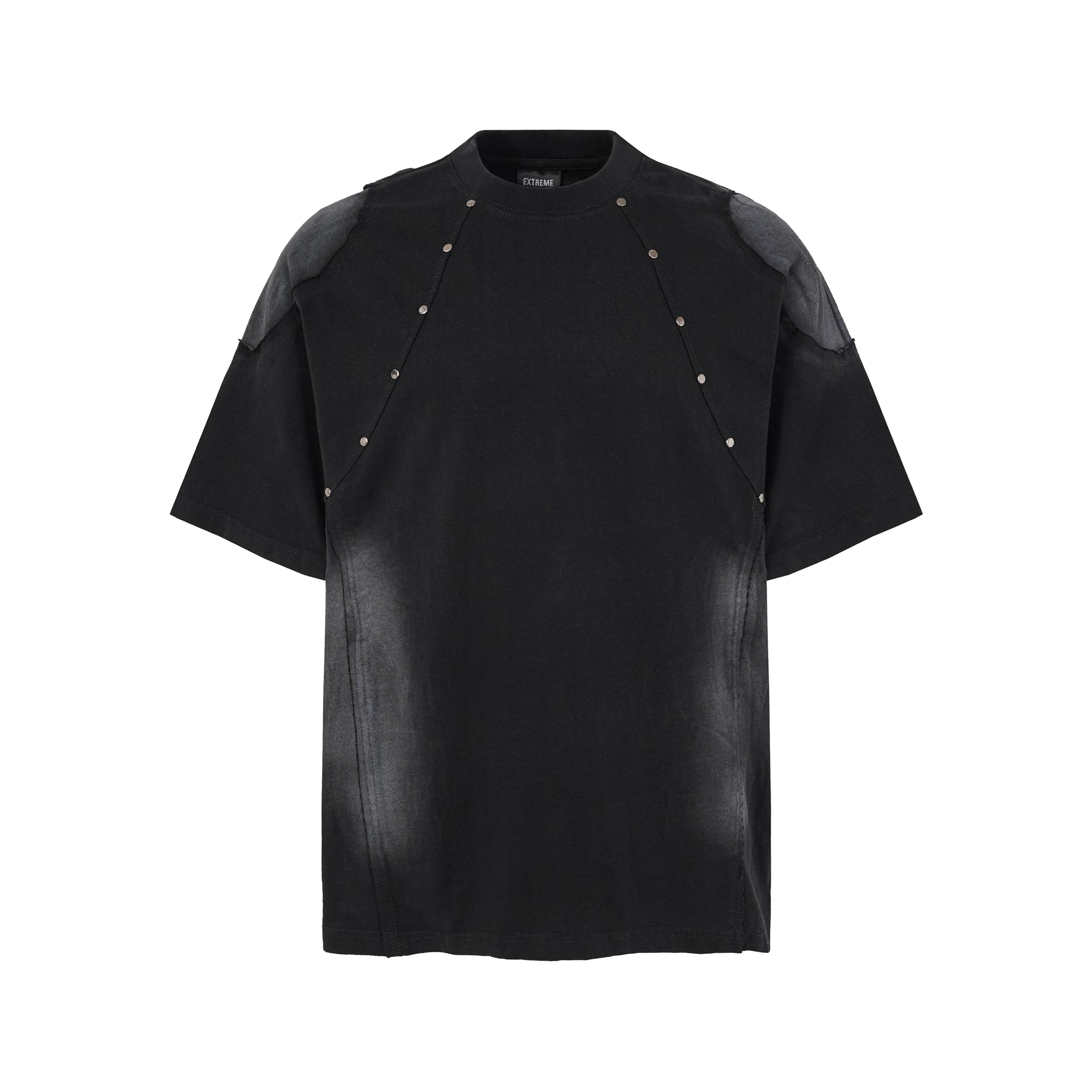 DONOTLOGO Industrial Edge Collection | Unisex Relaxed Fit Deconstructed Tee | Bold Diagonal Rivet Seaming & Faded Wash Finish with Heavyweight Cotton Fabric