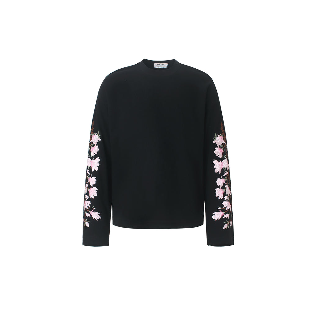 DONOTLOGO Urban Streetwear Collection | Unisex Relaxed Silhouette Tee | Elegant Peach Blossom Embroidery & Soft Waffle Knit Fabric