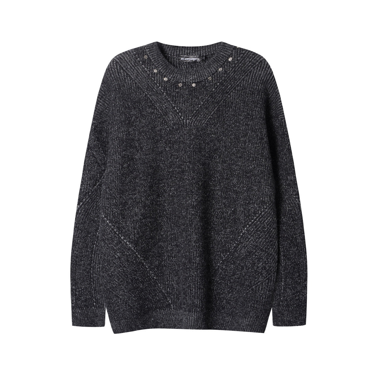 Unisex Loose-Fit Textured Knit Sweater with Studded Geometric Pattern