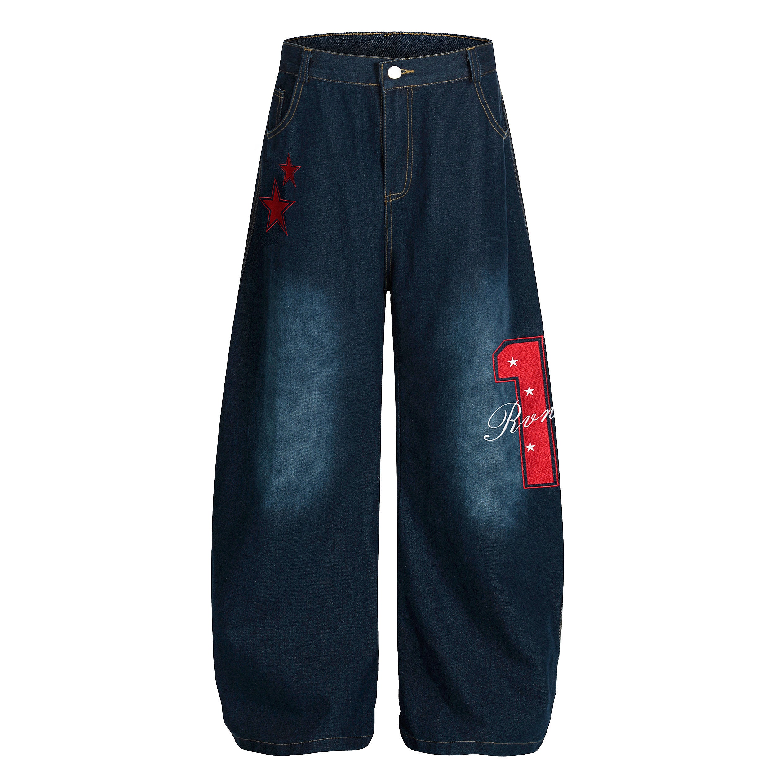 DONOTLOGO Urban Streetwear Collection | Unisex Relaxed Silhouette Jeans | Bold Number & Star Motif & Soft Denim Fabric