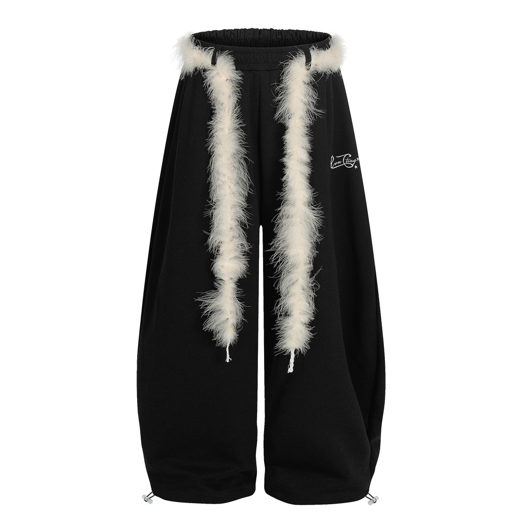 DONOTLOGO Urban Streetwear Collection | Unisex Relaxed Silhouette Sweatpants | Bold Faux Fur Motif & Soft Cotton Knit Fabric
