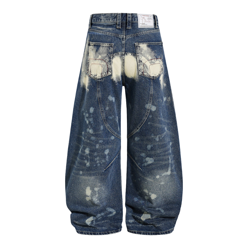 Unisex Eyelet Splashed Design Denim Jeans