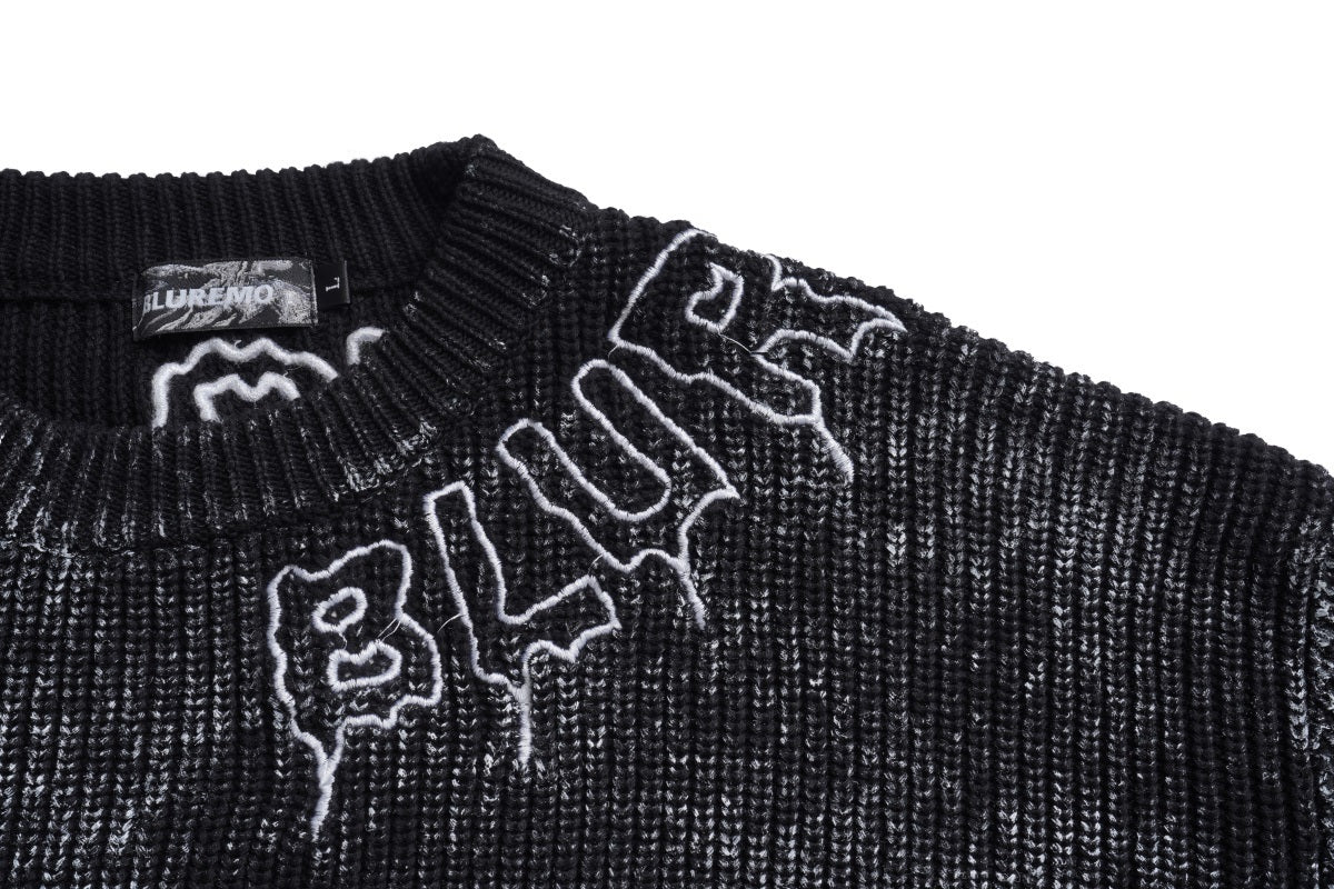 Unisex Vintage Tie-Dye Distressed Knit Letter Sweater