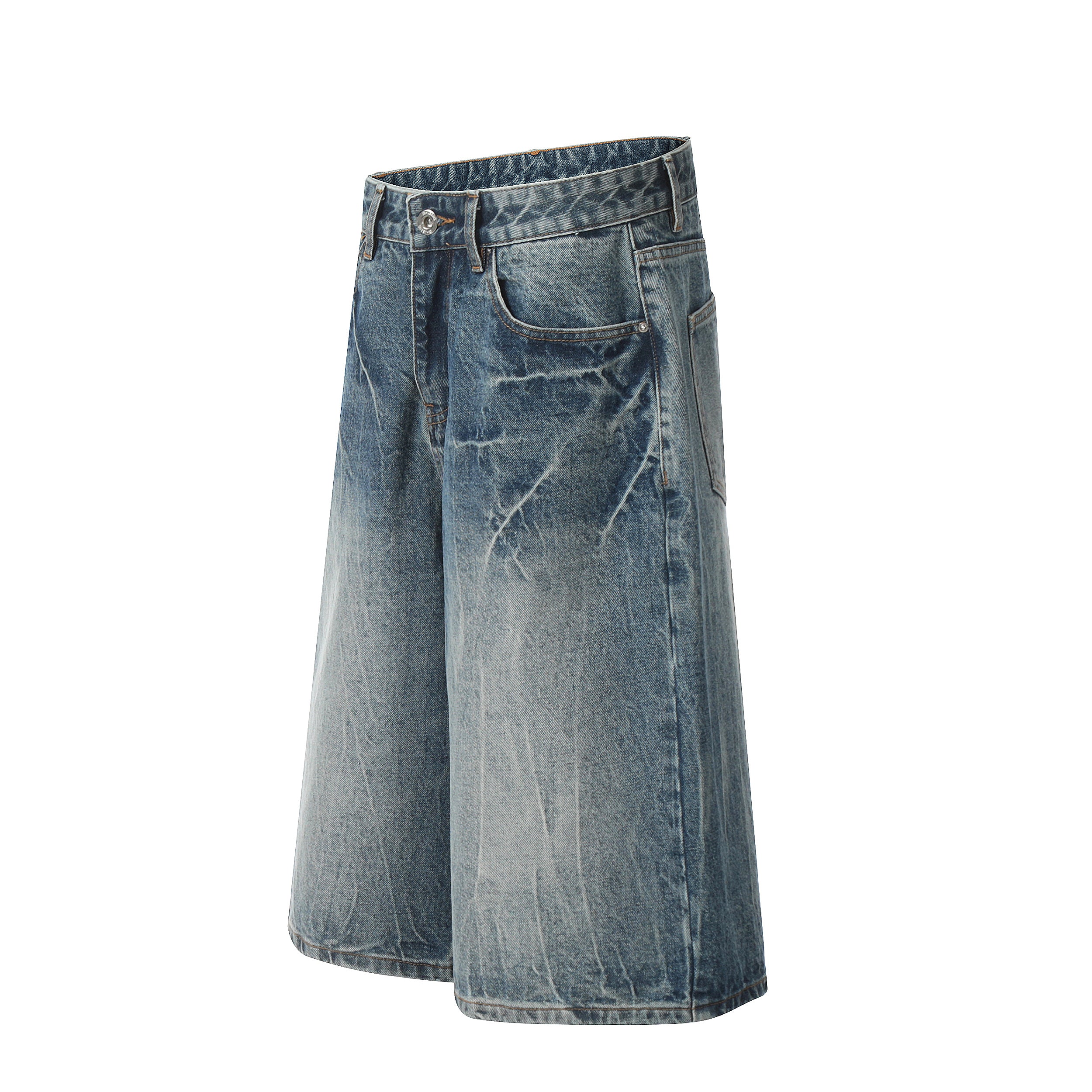 DONOTLOGO Sun-Faded Baggy Denim Jorts - Unisex Vintage Washed Streetwear Shorts - Edgy Oversized Bottom with Raw Hem & Distressed Pockets