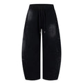Unisex Distressed Washed Black Drawstring Denim Jeans