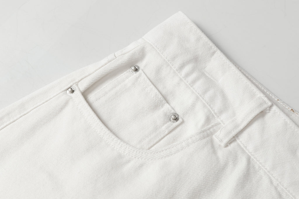DONOTLOGO Urban Minimalist Collection | Unisex Relaxed Fit Denim Shorts | Clean White Silhouette & Leather Patch Detail with Breathable Cotton Fabric