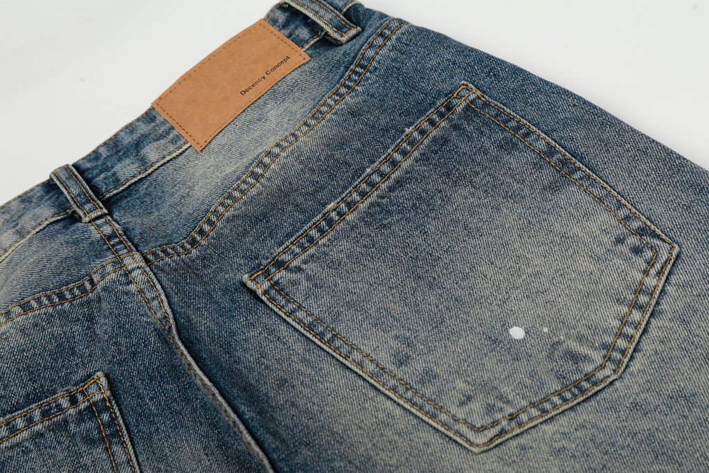 DONOTLOGO Urban Heritage Collection | Unisex Oversized Washed Denim | Retro Aesthetic High-Rise Wide-Leg Bottoms with Authentic Cat Whisker & Splatter Detail