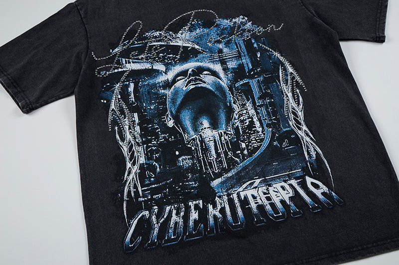 DONOTLOGO Neon Dystopia: Cyberpunk Aesthetic Oversized Tee - Heavyweight Vintage Wash Streetwear