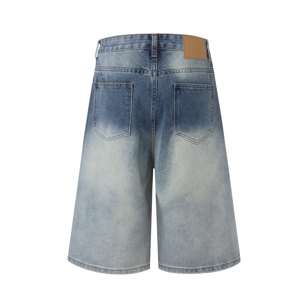 DONOTLOGO Retro Blue Baggy Denim Shorts | Unisex Y2K Wide Leg Trousers with Natural Whiskering & Fade | High Street Relaxed Fit Bottoms