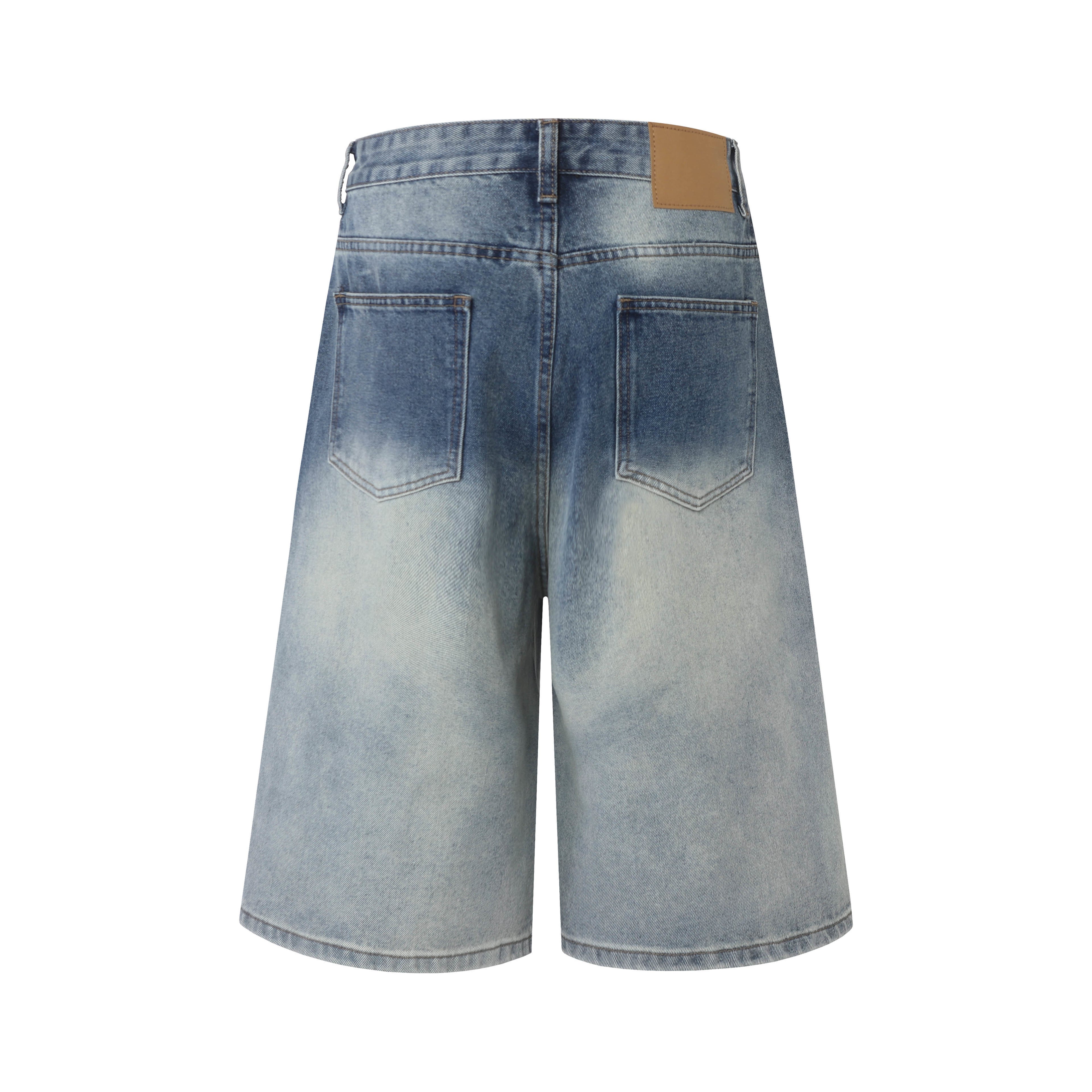 DONOTLOGO Retro Blue Baggy Denim Shorts | Unisex Y2K Wide Leg Trousers with Natural Whiskering & Fade | High Street Relaxed Fit Bottoms