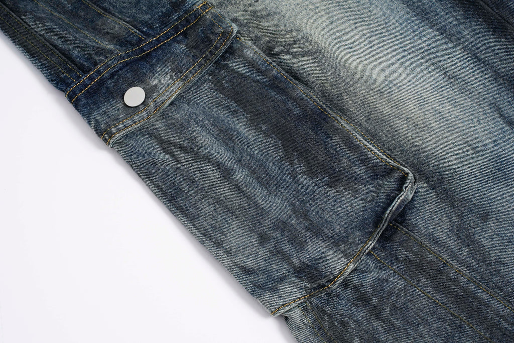 DONOTLOGO Heavy Acid Wash Baggy Cargo Jorts | Unisex Y2K Wide Leg Denim Shorts | Retro High Street Summer Bottoms