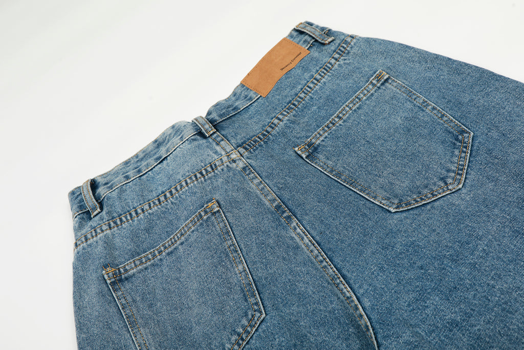 DONOTLOGO Urban Heritage Collection | Unisex Oversized Deconstructed Denim | Retro Aesthetic High-Rise Wide-Leg Bottoms with Authentic Diagonal Button & Folded Waist Detail