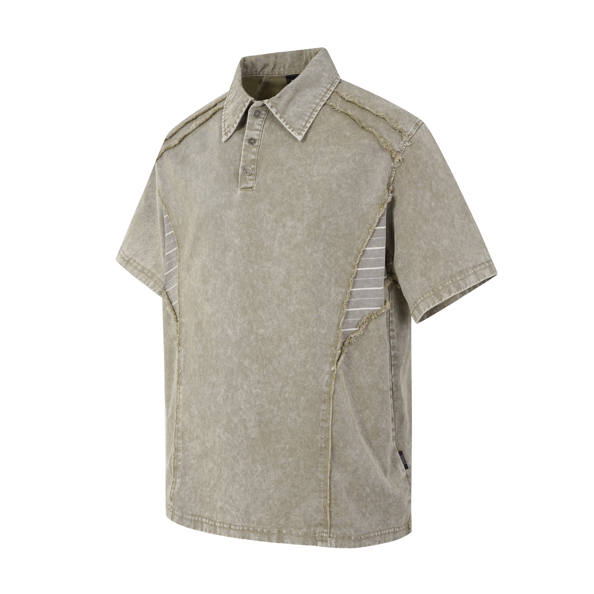 DONOTLOGO Industrial Edge Collection | Unisex Relaxed Fit Deconstructed Polo | Bold Diagonal Striped Seaming & Faded Wash Finish with Heavyweight Cotton Fabric