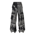 DONOTLOGO "Acid Wash" Heavyweight Cargo Denim - Distressed Tie-Dye Wide Leg Jeans with Multi-Flap Pockets - American High Street Style