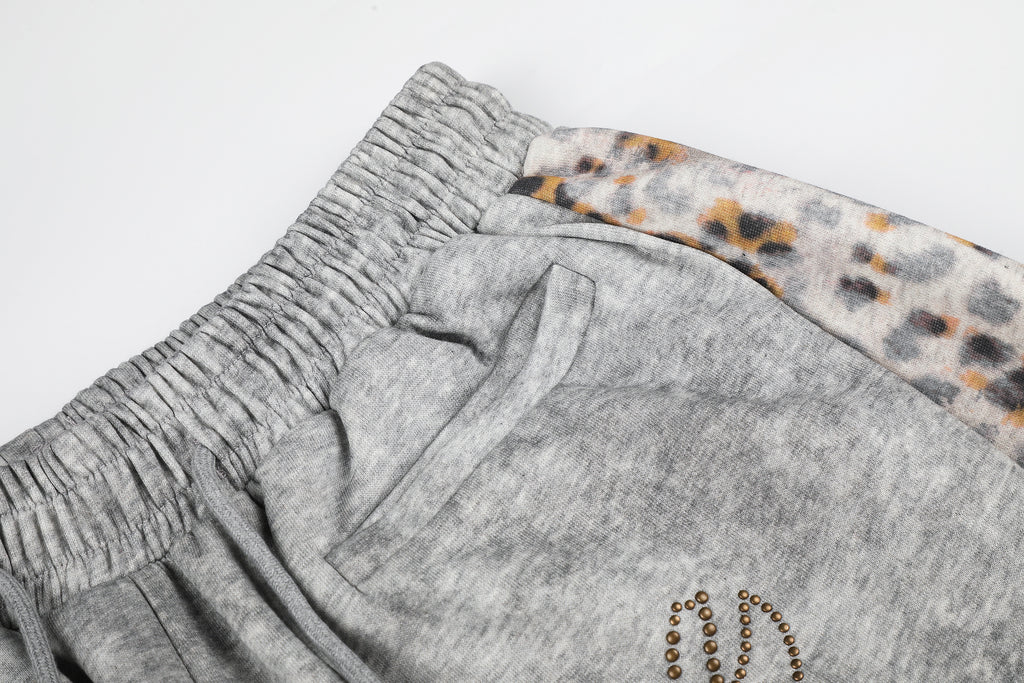 DONOTLOGO Urban Streetwear Collection | Unisex Relaxed Fit Sweatpants | Bold Leopard Motif & Rhinestone Script with Soft Cotton Blend Fabric