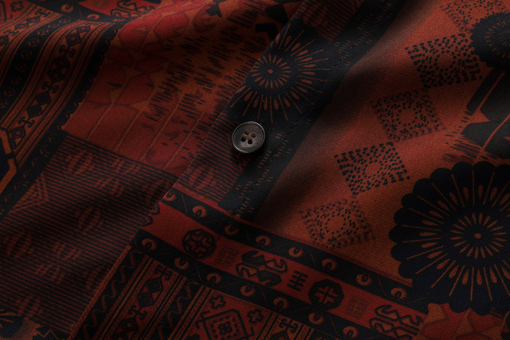 DONOTLOGO Urban Nomad Collection | Unisex Oversized Graphic Camp Collar Shirt | Retro Ethnic Block Print Summer Top