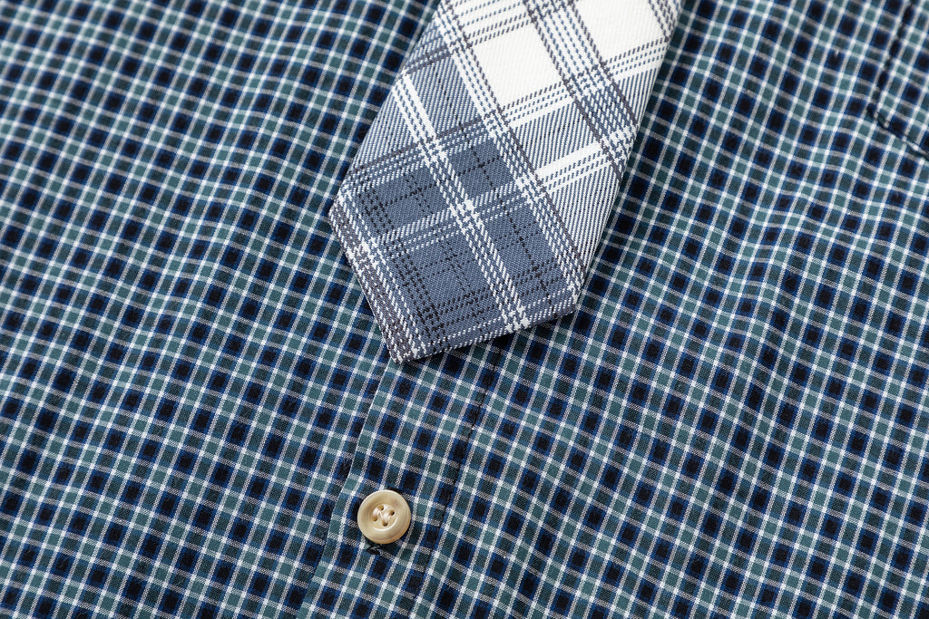 DONOTLOGO Unisex Plaid Shirt & Contrast Tie Set | Loose Fit, Vintage Preppy | Summer Essential