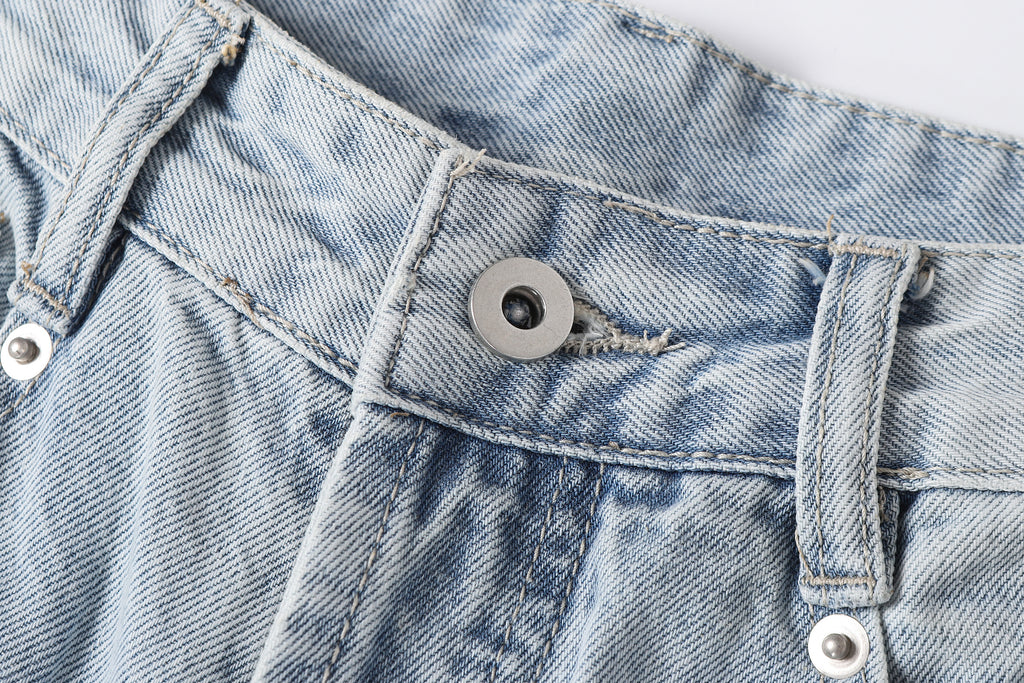 DONOTLOGO Retro Blue Baggy Denim Pants | Unisex Y2K Wide Leg Trousers with Natural Whiskering & Fade | High Street Relaxed Fit Bottoms