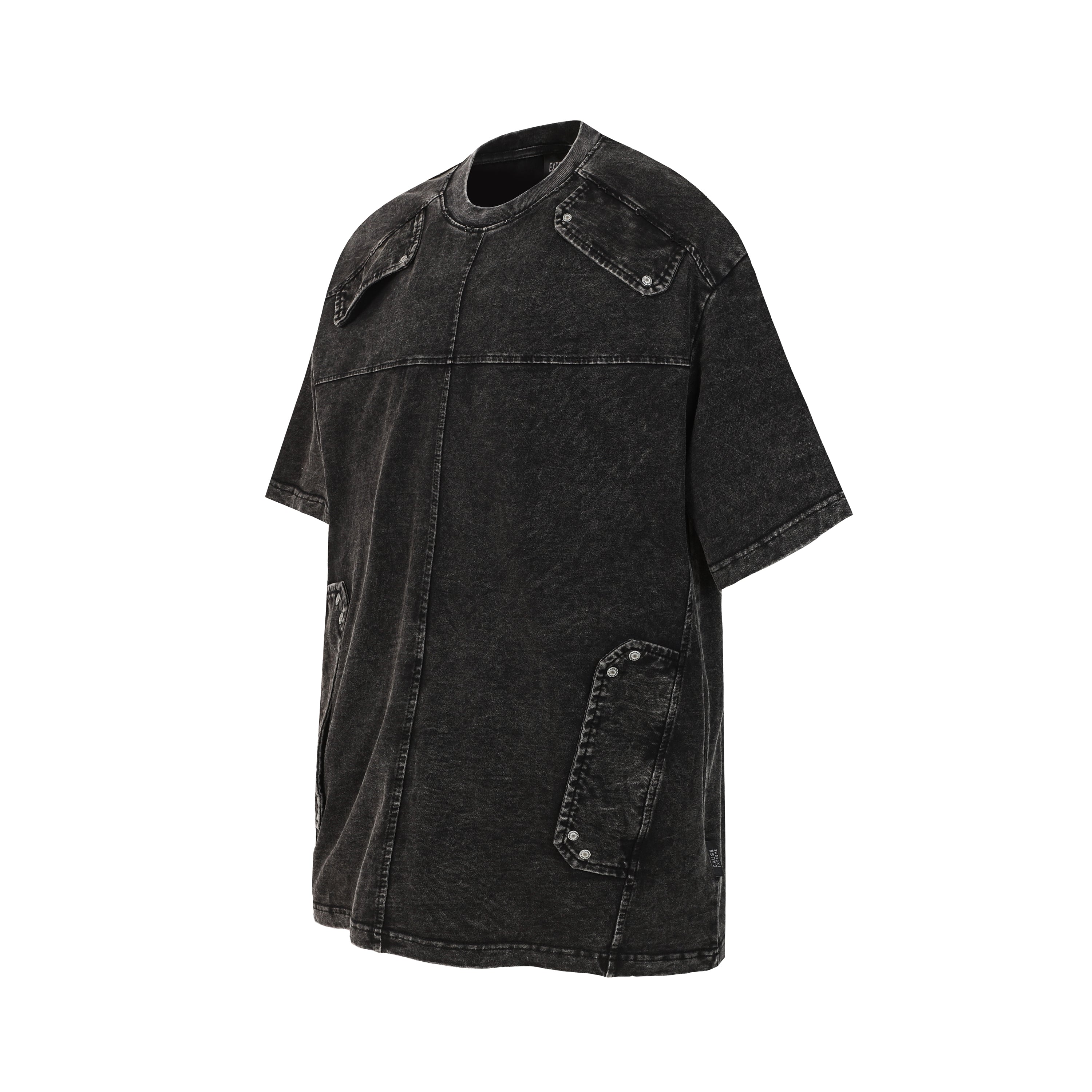 DONOTLOGO Industrial Utility Collection | Unisex Relaxed Fit Deconstructed Tee | Bold Multi-Pocket Seaming & Faded Wash Finish with Heavyweight Cotton Fabric