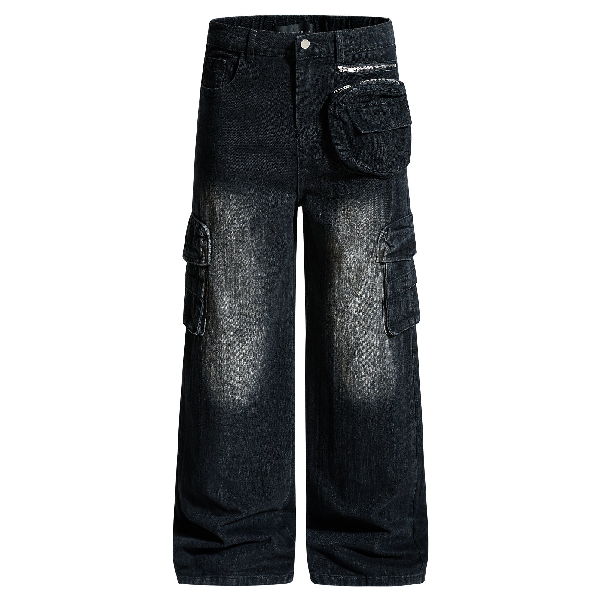 Unisex Street Style Multi-Pocket Washed Denim Jeans