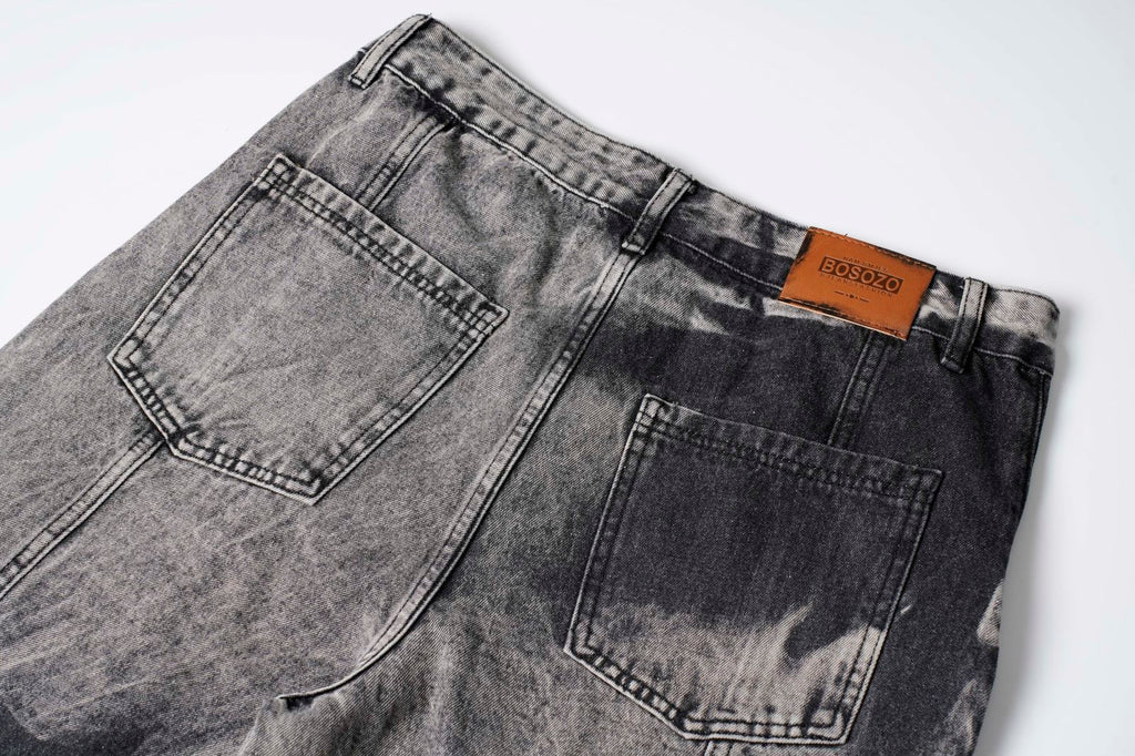 DONOTLOGO "Acid Wash" Heavyweight Cargo Denim - Distressed Tie-Dye Wide Leg Jeans with Multi-Flap Pockets - American High Street Style