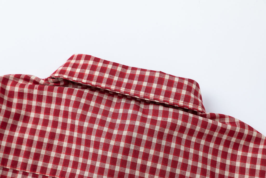 DONOTLOGO “Red Radiance” Plaid Shirt & Tie Set | Red/White Check, Drop Shoulder | Preppy Summer Street Style Must-Have