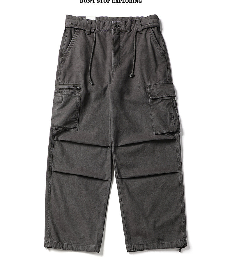 Unisex Solid Color Wrinkled Straight-Leg Casual Pants
