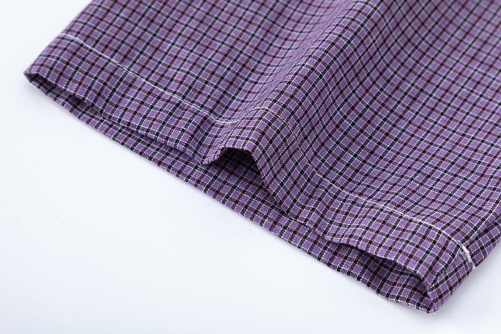 DONOTLOGO Unisex Purple Plaid Shirt & Braided Tie Set | Loose Fit, Vintage Preppy | Summer Essential