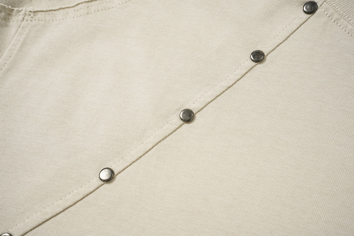 DONOTLOGO Industrial Edge Collection | Unisex Relaxed Fit Deconstructed Tee | Bold Diagonal Rivet Seaming & Faded Wash Finish with Heavyweight Cotton Fabric