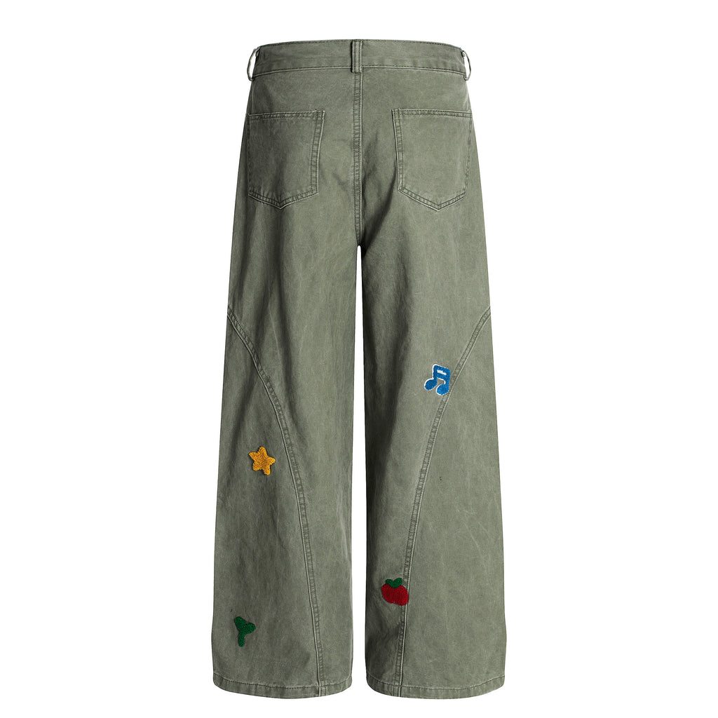 DONOTLOGO Urban Streetwear Collection | Unisex Relaxed Silhouette Cargo Pants | Bold Rainbow & Puppy Motif & Soft Denim Fabric