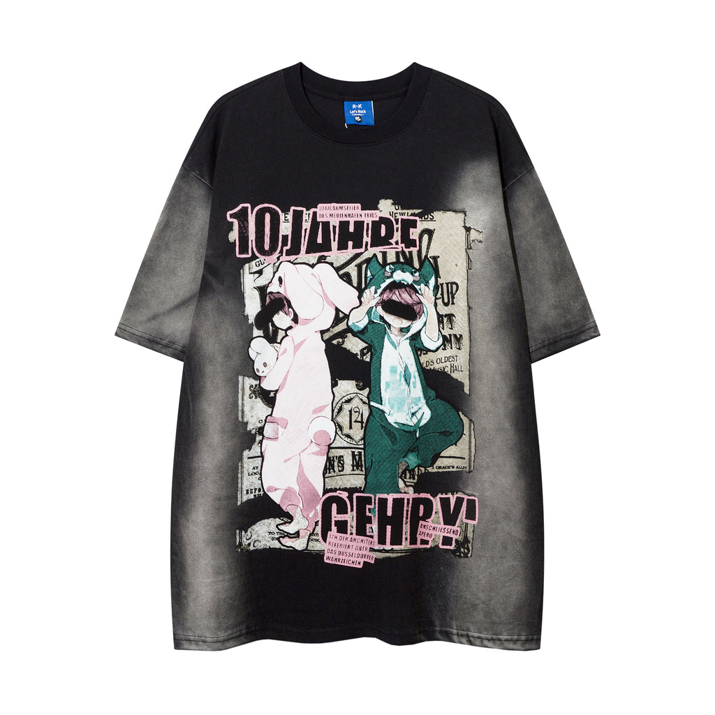 DONOTLOGO Bold Pink & Black Gradient Graphic Tee | Unisex Y2K Oversized Streetwear Top | Retro Anime Style Summer Shirt