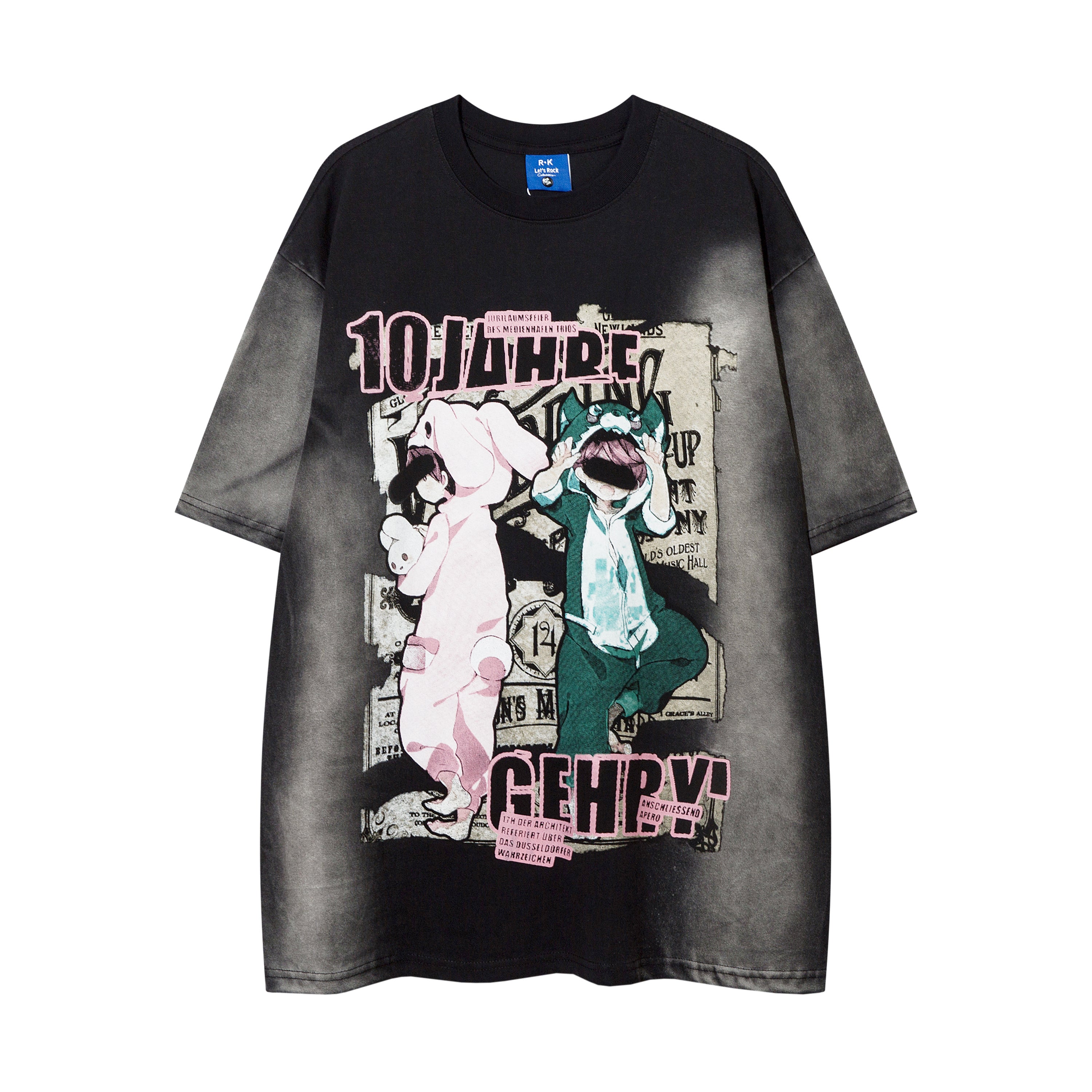 DONOTLOGO Bold Pink & Black Gradient Graphic Tee | Unisex Y2K Oversized Streetwear Top | Retro Anime Style Summer Shirt