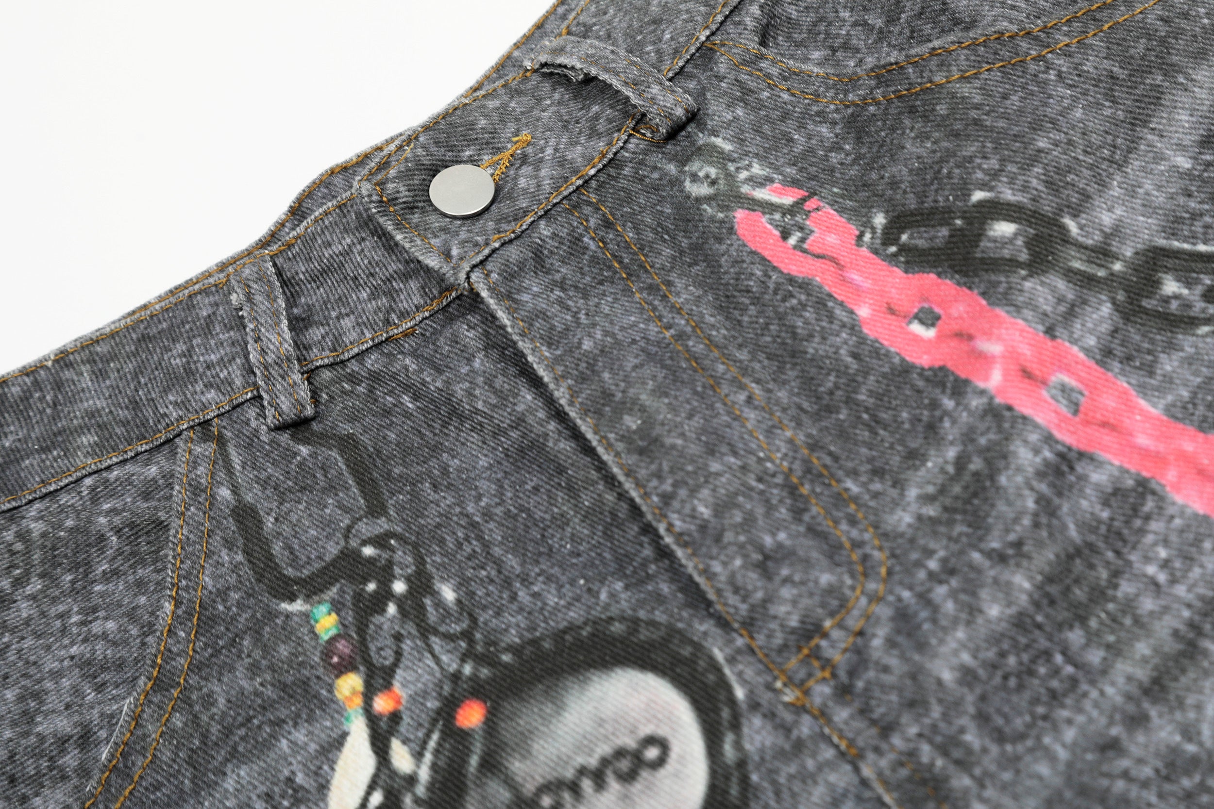 Unisex Vintage Chain Print Denim Jeans