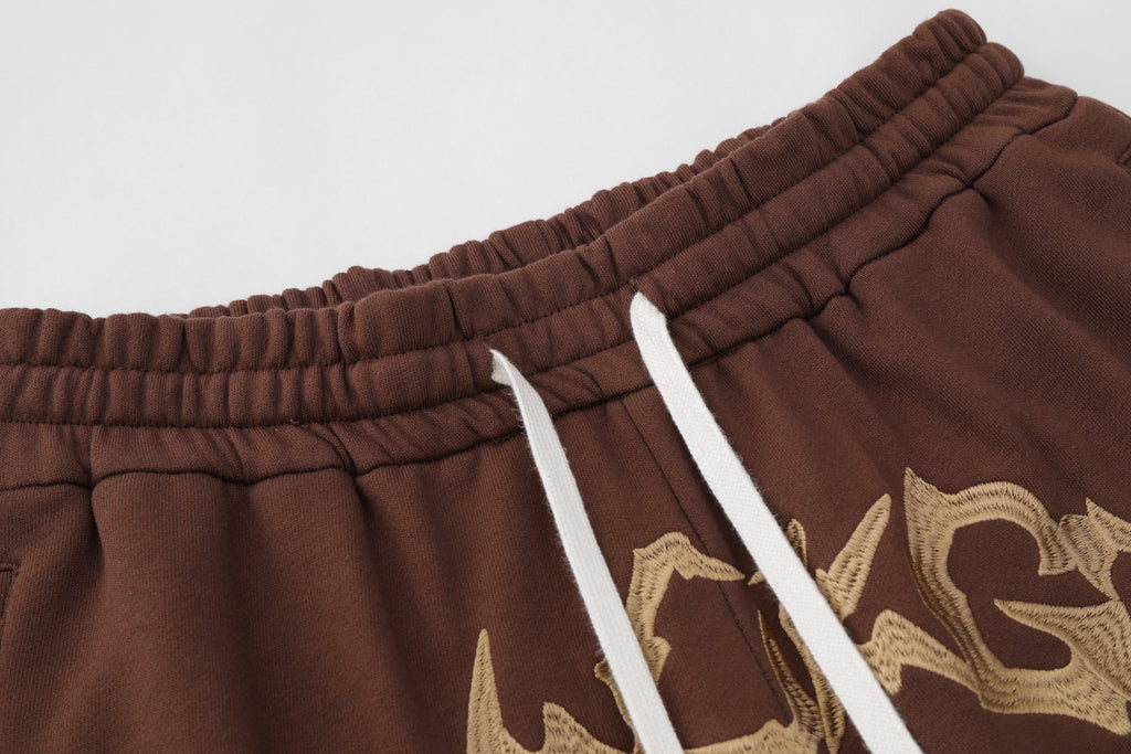 DONOTLOGO Oversized Gothic Embroidery Shorts | Unisex Baggy Sweatshorts | Retro Streetwear Drawstring Capris