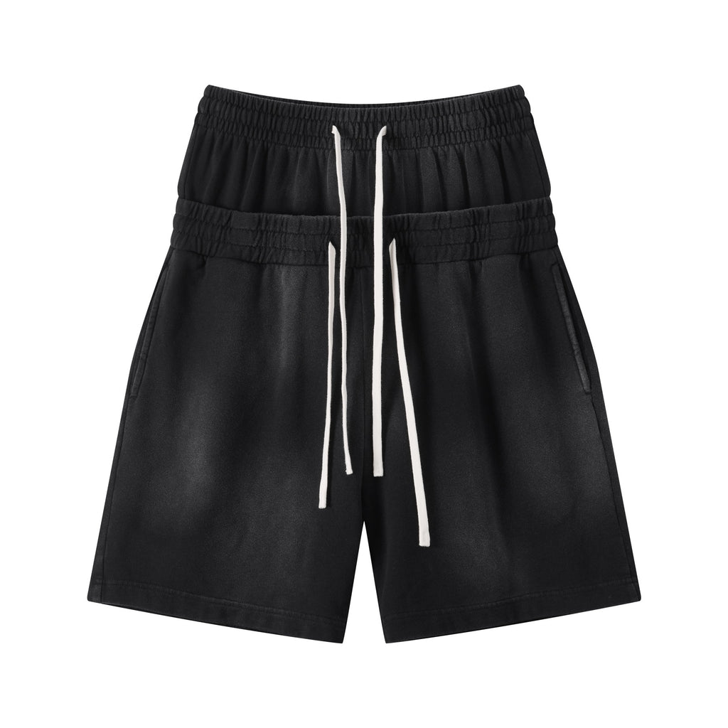 DONOTLOGO Unisex Double Waist Shorts | Snow Washed, Distressed | Drawstring Elastic High-Waist, Loose Fit