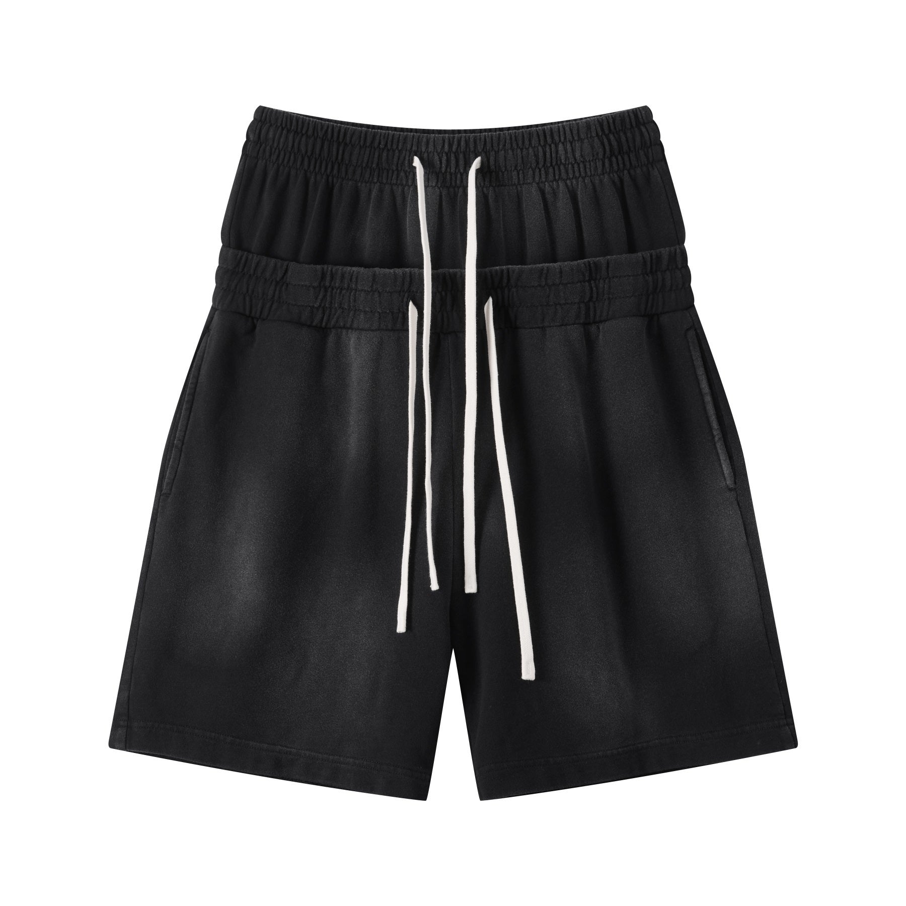 DONOTLOGO Unisex Double Waist Shorts | Snow Washed, Distressed | Drawstring Elastic High-Waist, Loose Fit