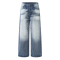 DONOTLOGO Retro Blue Baggy Denim Pants | Unisex Y2K Wide Leg Trousers with Natural Whiskering & Fade | High Street Relaxed Fit Bottoms