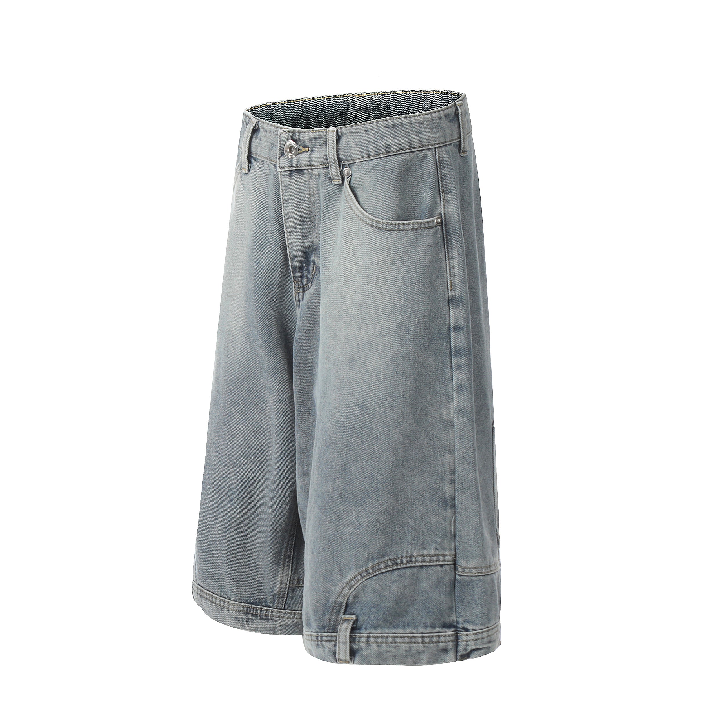 DONOTLOGO Sun-Faded Baggy Denim Jorts - Unisex Vintage Washed Streetwear Shorts - Edgy Oversized Bottom with Raw Hem & Distressed Pockets