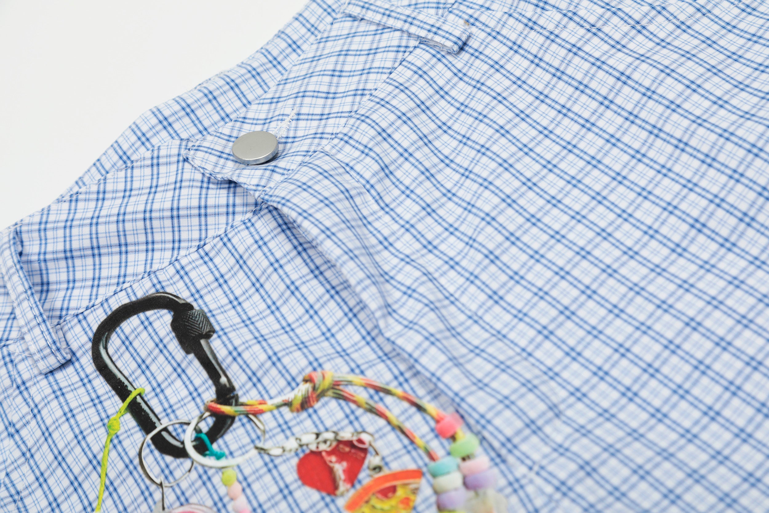 Unisex Vintage Blue Plaid Print Cropped Pants