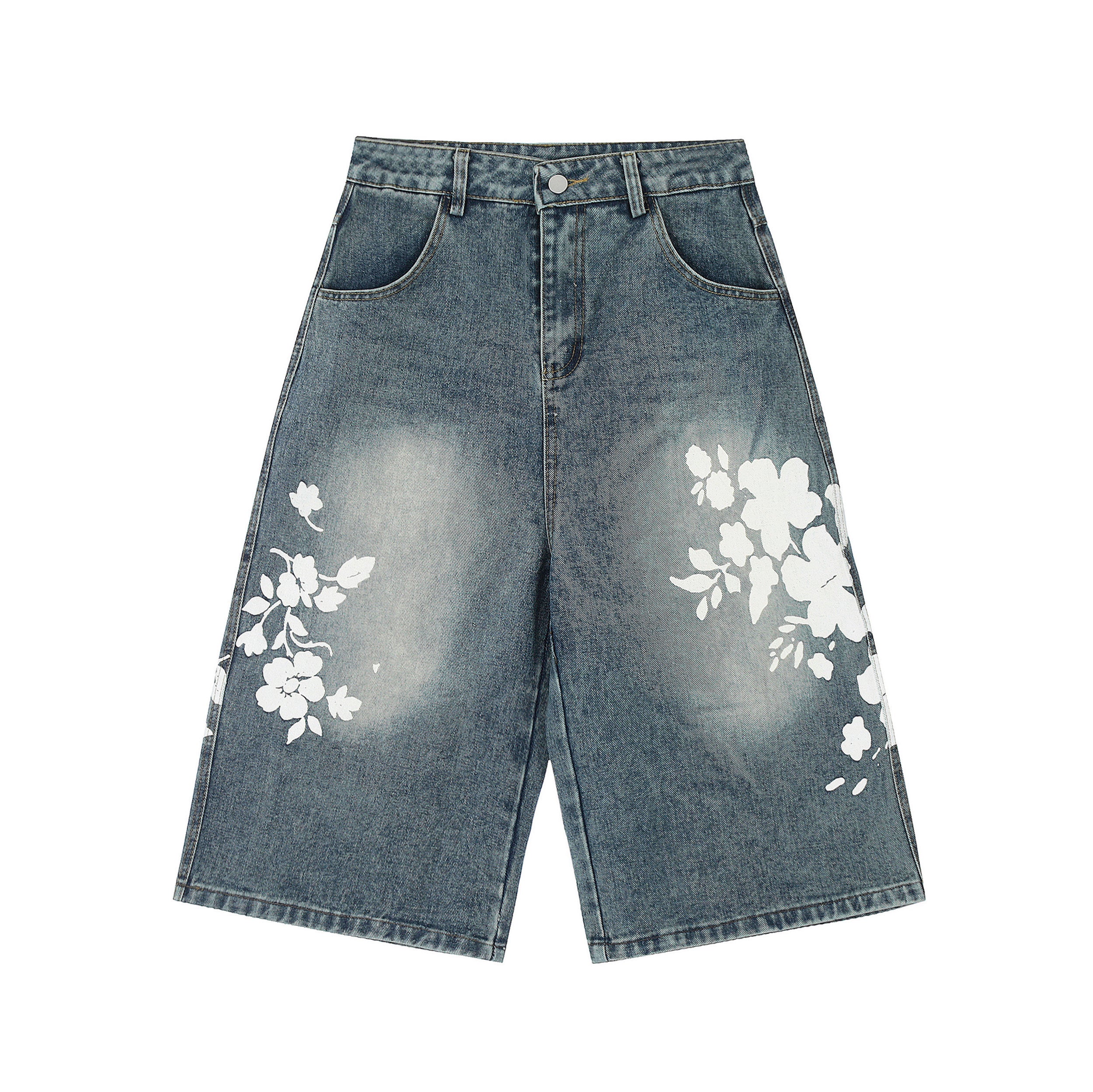 Unisex Floral Print Design Denim Jeans