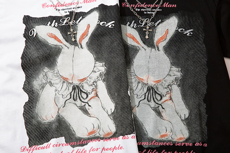 DONOTLOGO Dark Aesthetic Rabbit Print Tee | Unisex Y2K Oversized Streetwear Top | Retro High Street Summer Shirt