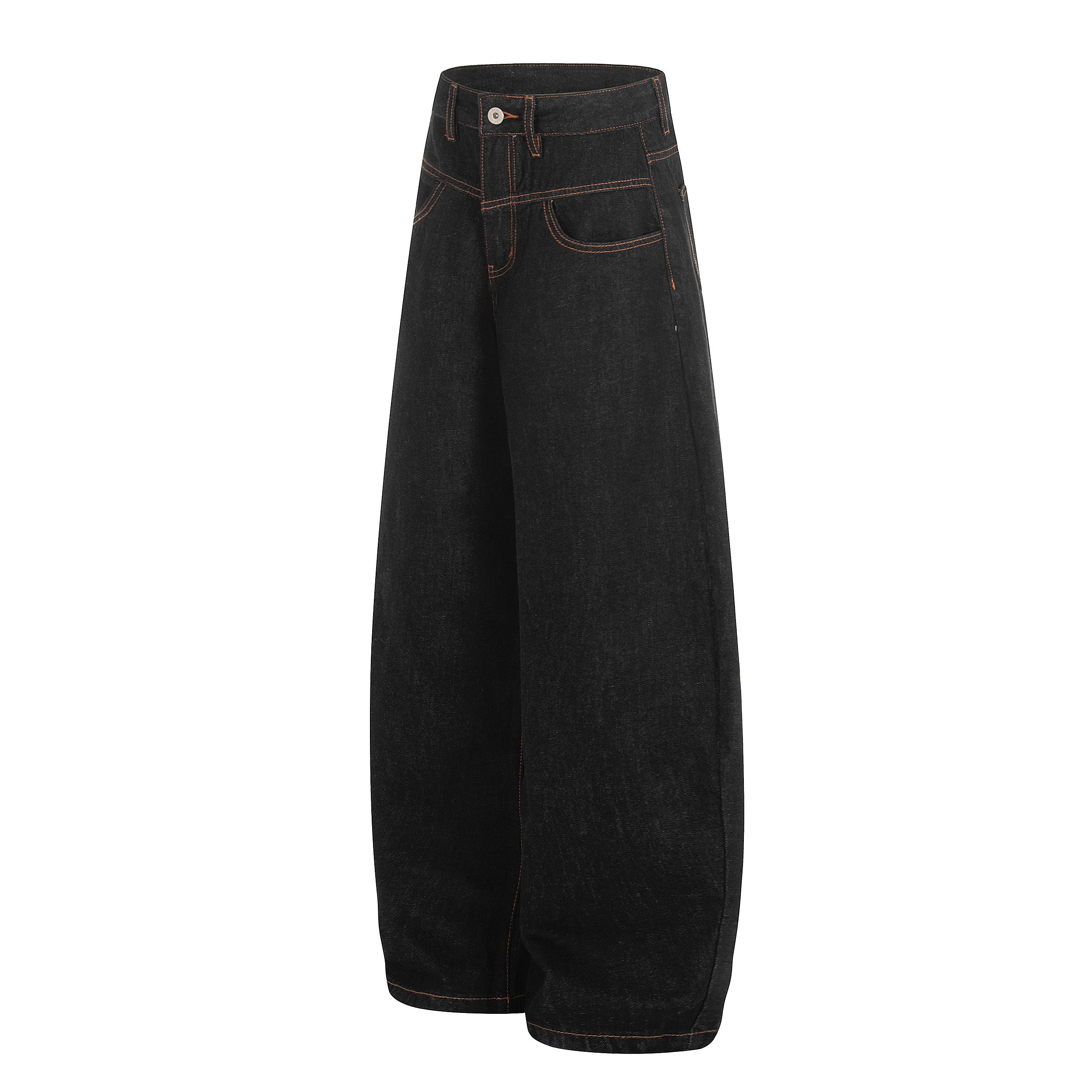 DONOTLOGO Urban Heritage Collection | Unisex Oversized Raw Denim Curved Leg Bottoms | Retro Aesthetic High-Rise Wide-Leg Jeans with Authentic Contrast Stitch Detail