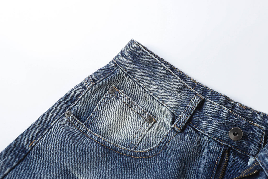DONOTLOGO Retro Blue Baggy Denim Shorts | Unisex Y2K Wide Leg Trousers with Natural Whiskering & Fade | High Street Relaxed Fit Bottoms