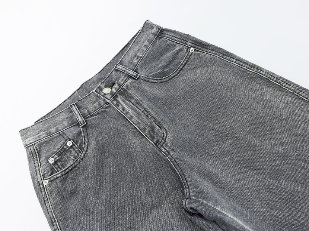 DONOTLOGO Oversized Grey Wash Denim Jeans - Unisex Baggy Trousers with Asymmetrical Seam Design - Edgy Streetwear Bottom with Wide Leg Silhouette & Raw Hem