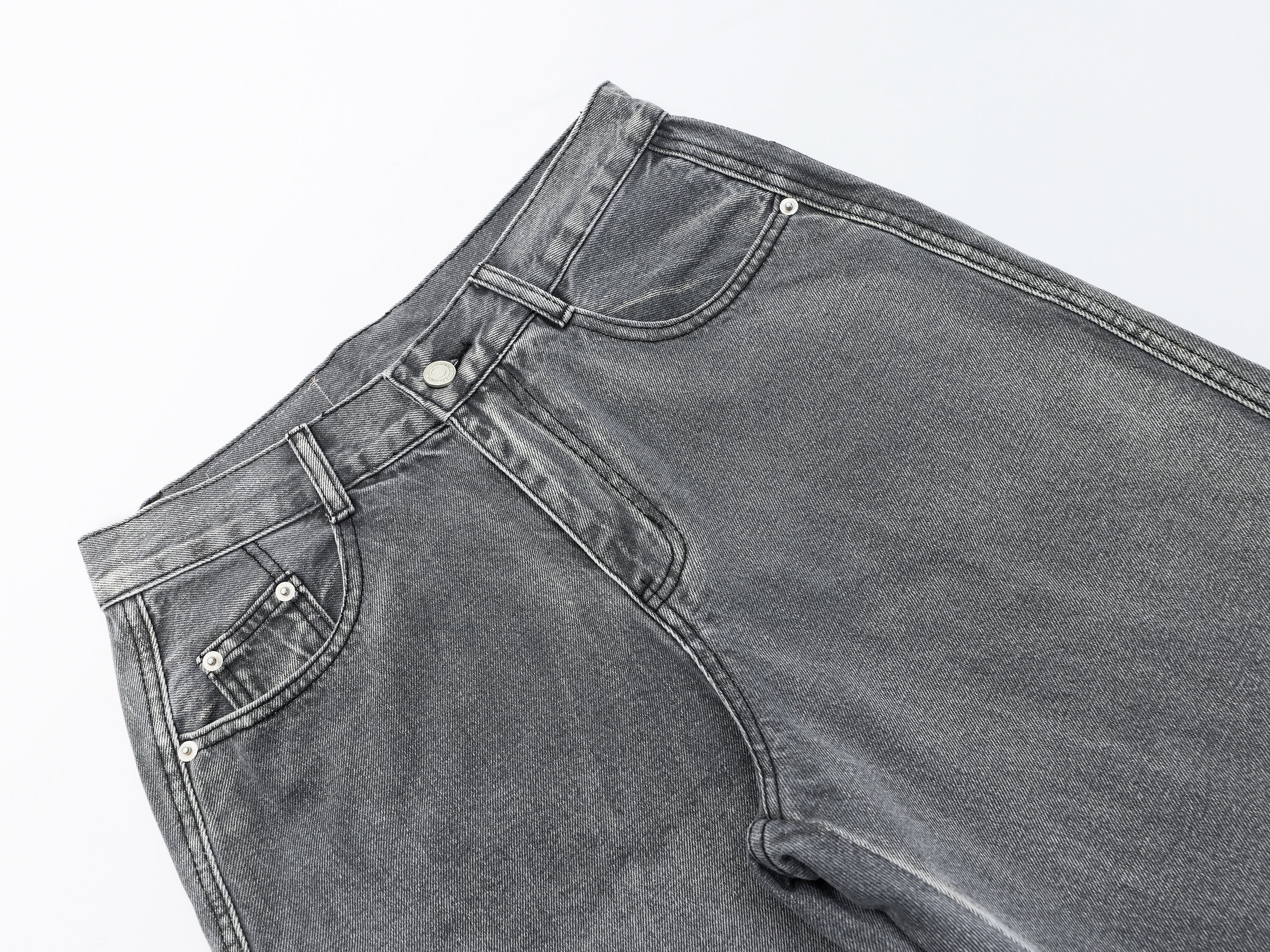 DONOTLOGO Oversized Grey Wash Denim Jeans - Unisex Baggy Trousers with Asymmetrical Seam Design - Edgy Streetwear Bottom with Wide Leg Silhouette & Raw Hem