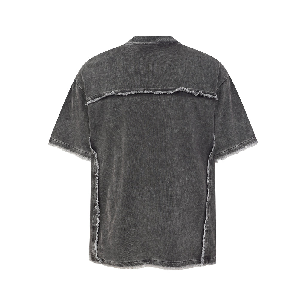 DONOTLOGO Wasteland Revival Collection | Unisex Relaxed Fit Deconstructed Tee | Bold Diagonal Raw Seaming & Faded Wash Finish with Heavyweight Cotton Fabric