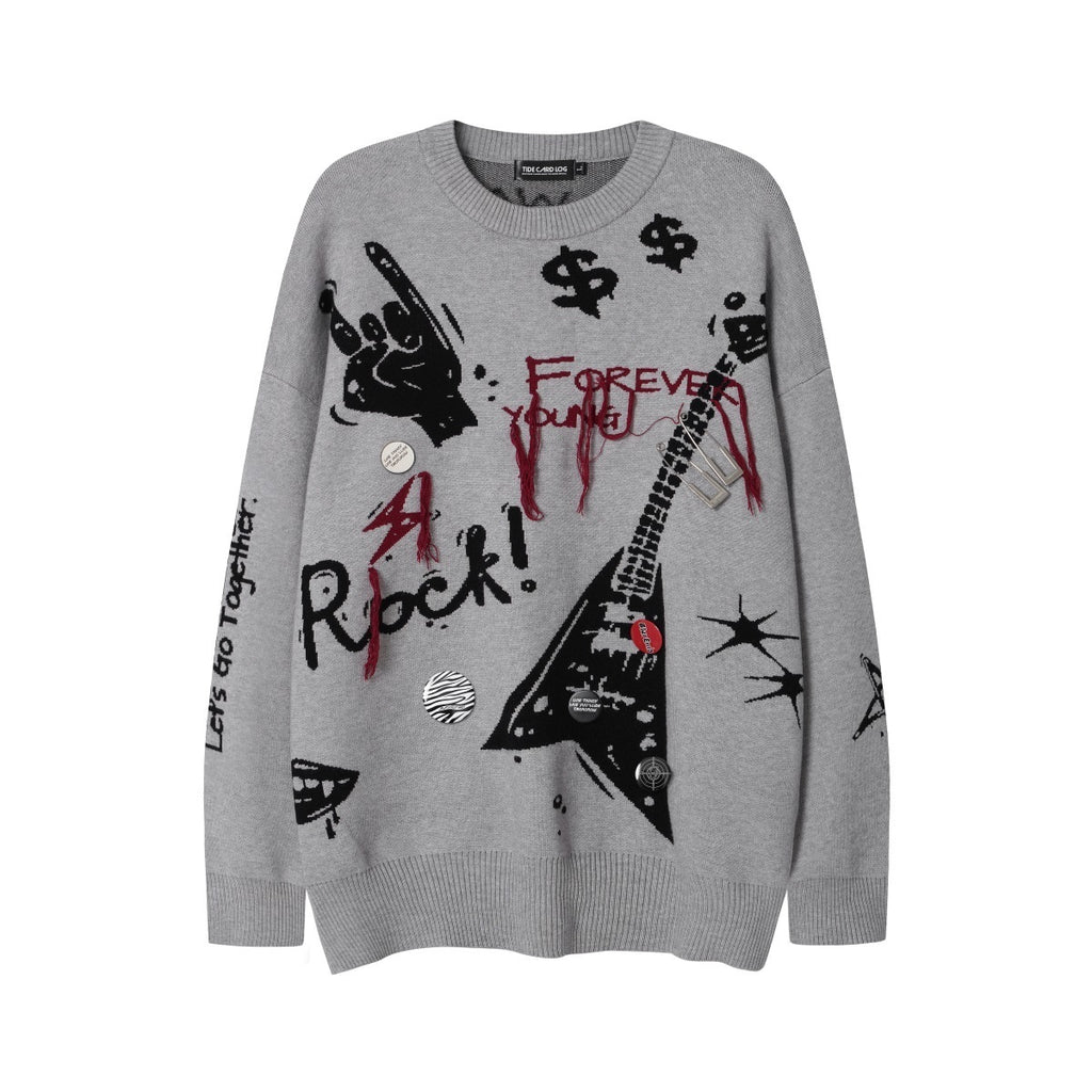Unisex Punk Graffiti Fringe Sweater