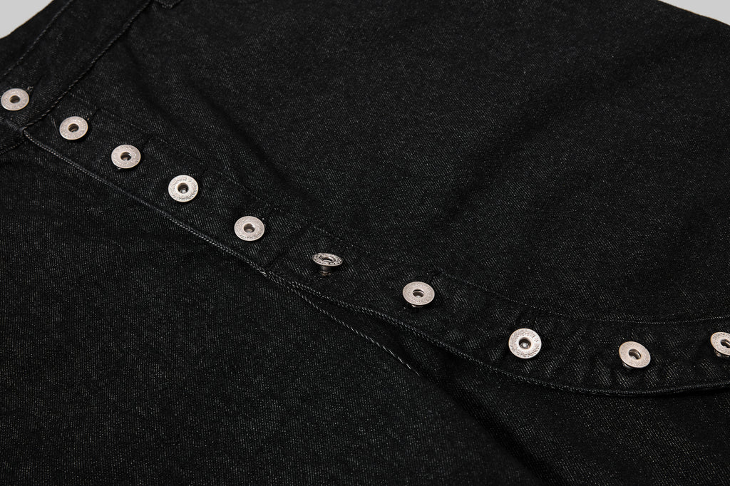 DONOTLOGO Deconstructed Diagonal Fly Denim Shorts | Unisex Oversized Wide-Leg Capris | High Street Raw Edge Design