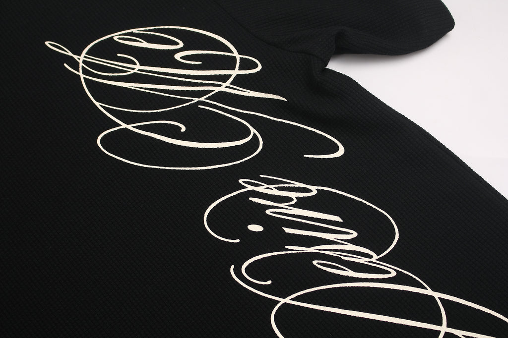 DONOTLOGO Urban Streetwear Collection | Unisex Relaxed Silhouette Tee | Bold Script Motif & Soft Waffle Knit Fabric