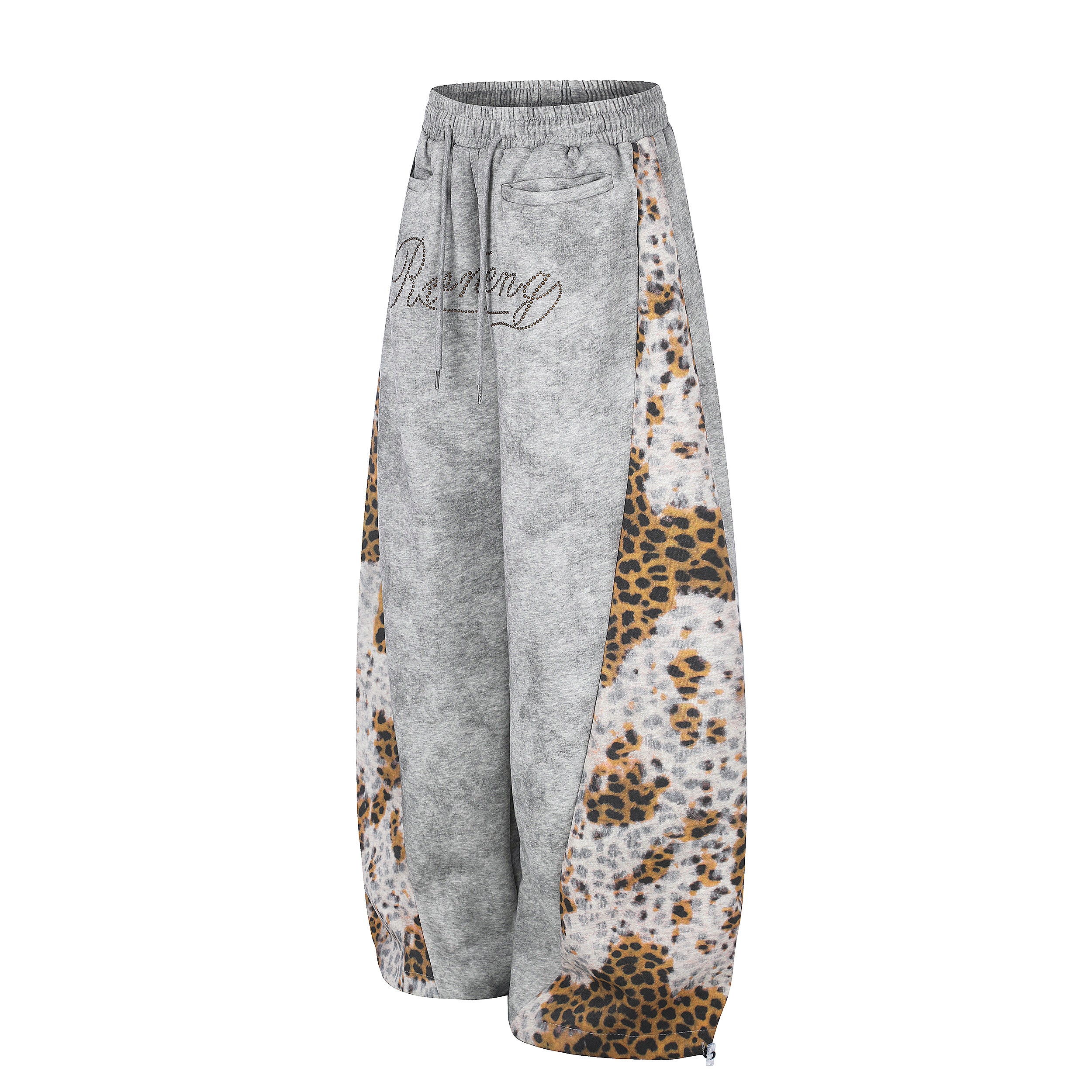 DONOTLOGO Urban Streetwear Collection | Unisex Relaxed Fit Sweatpants | Bold Leopard Motif & Rhinestone Script with Soft Cotton Blend Fabric